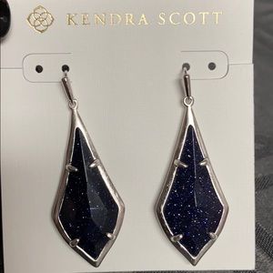 Olivia Silver Drop Earrings In Navy Goldstone
